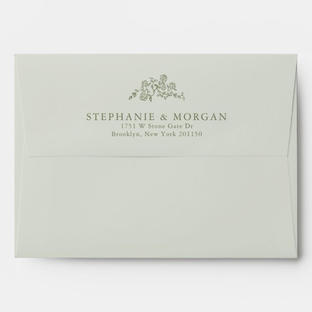 Simple Delicate Floral Timeless Sage Green Wedding Envelope (Back (Top Flap))