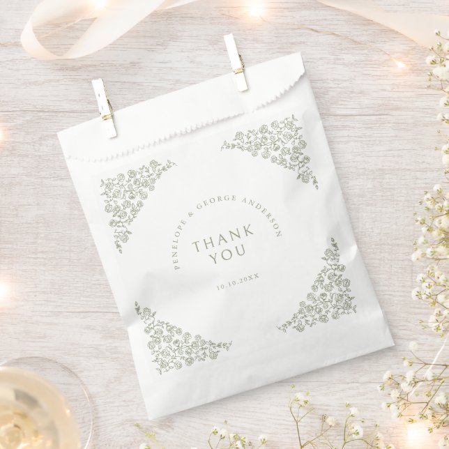 Simple Delicate Floral Timeless Sage Green Wedding Favour Bags (Clipped)
