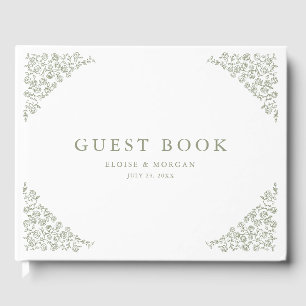 Simple Delicate Floral Timeless Sage Green Wedding Guest Book