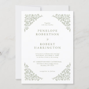 Simple Delicate Floral Timeless Sage Green Wedding Invitation