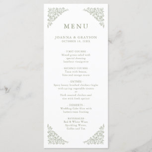 Simple Delicate Floral Timeless Sage Green Wedding Menu