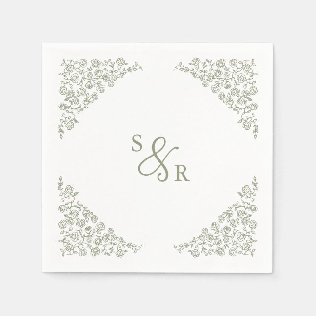 Simple Delicate Floral Timeless Sage Green Wedding Napkin (Front)