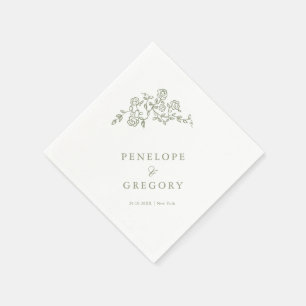 Simple Delicate Floral Timeless Sage Green Wedding Napkin
