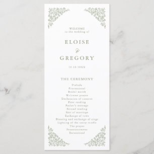 Simple Delicate Floral Timeless Sage Green Wedding Programme