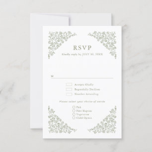 Simple Delicate Floral Timeless Sage Green Wedding RSVP Card