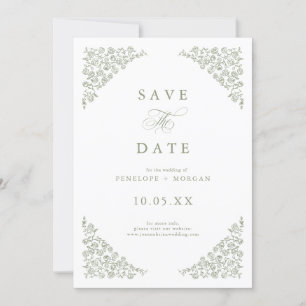 Simple Delicate Floral Timeless Sage Green Wedding Save The Date