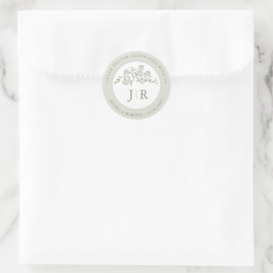 Simple Delicate Floral Timeless  Wedding Thank You Classic Round Sticker