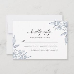 Simple Delicate Floral Wedding Blue RSVP Card