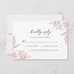 Simple Delicate Floral Wedding Blush RSVP Card