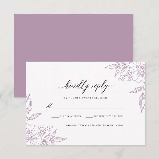 Simple Delicate Floral Wedding Lavender RSVP Card (Front/Back)