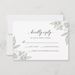 Simple Delicate Floral Wedding Sage RSVP Card