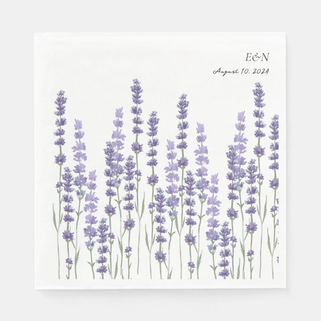 Simple Delicate French Lavender Field Wedding Napkin (Front)