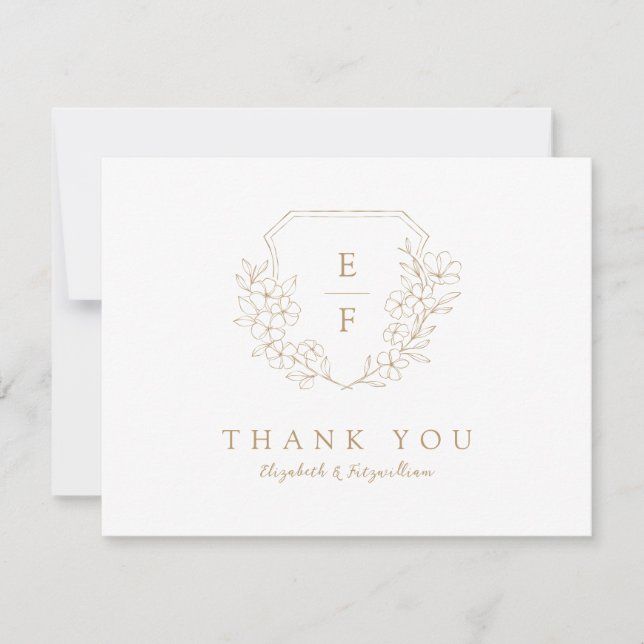 Simple Delicate Gold Cherry Blossom Monogram Crest Thank You Card (Front)