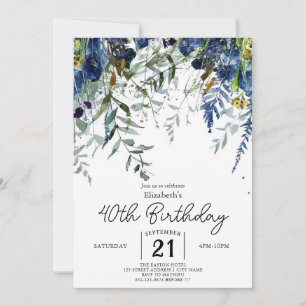 Simple Delicate Wildflowers 40th birthday Invitation