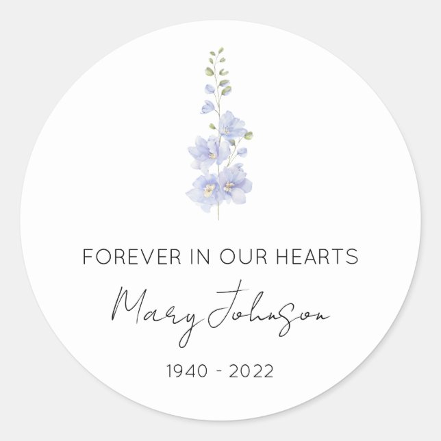 Simple Delphinium Memorial  Classic Round Sticker (Front)