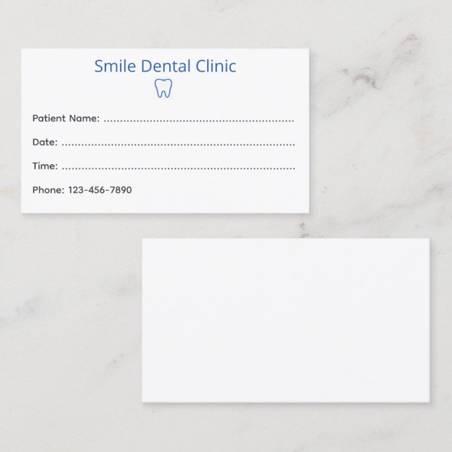Simple Dental Appointment Card with Tooth Icon (Front/Back)