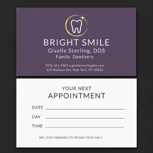 Simple Dentist Purple Gold Dental Appointment Business Card