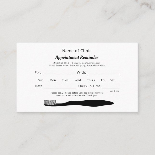 Simple Dentist Toothbrush Appointment Reminder Card (Front)