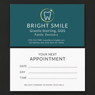 Simple Dentist Turquoise Gold Dental Appointment Business Card