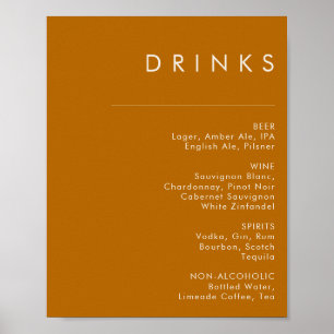 Simple Desert   Burnt Orange Drinks Menu Sign