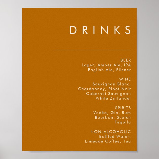 Simple Desert | Burnt Orange Drinks Menu Sign (Front)