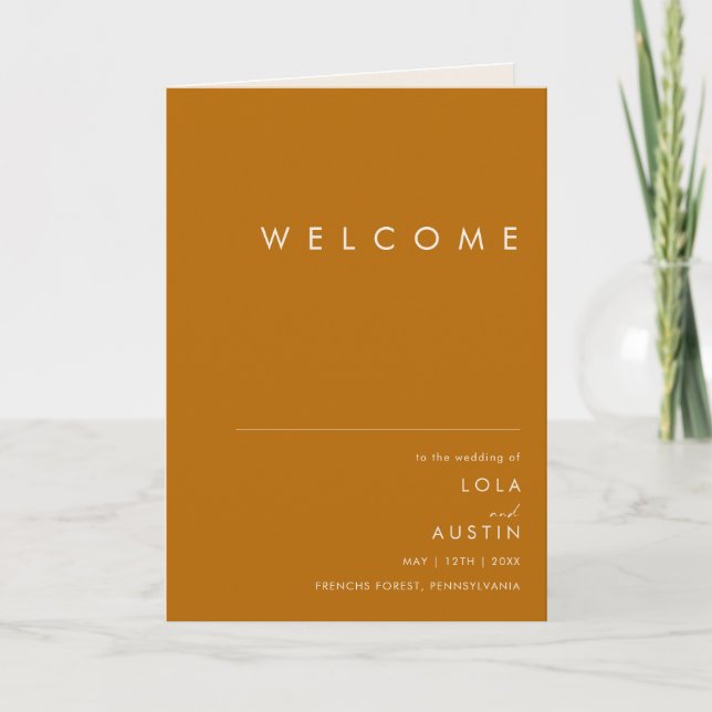 Simple Desert | Burnt Orange Folded Wedding Programme (Front)