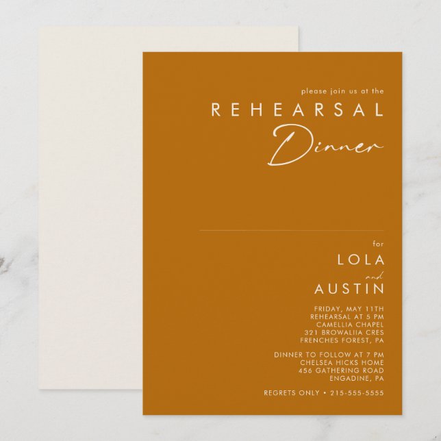 Simple Desert | Burnt Orange Rehearsal Dinner Invitation (Front/Back)