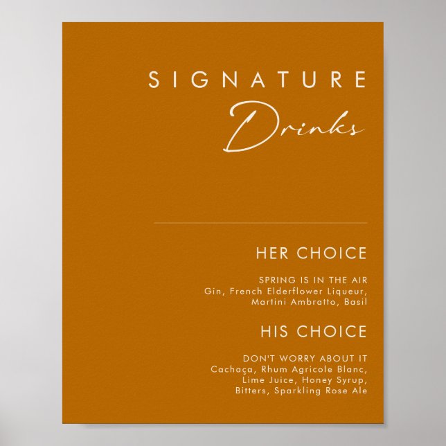 Simple Desert | Burnt Orange Signature Drinks Sign (Front)