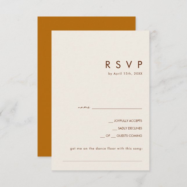 Simple Desert Burnt Orange Song Request RSVP Card (Front/Back)