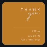 Simple Desert | Burnt Orange Thank You Wedding Square Sticker<br><div class="desc">This Simple Desert | Burnt Orange thank you wedding square sticker is exactly what you're looking for to complete your modern rustic boho wedding. Perfect for either a vintage minimalist western vibe or a retro fall bohemian feel. The minimal natural white script truly pops with this colourful autumn background. You...</div>