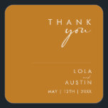 Simple Desert | Burnt Orange Thank You Wedding Square Sticker<br><div class="desc">This Simple Desert | Burnt Orange thank you wedding square sticker is exactly what you're looking for to complete your modern rustic boho wedding. Perfect for either a vintage minimalist western vibe or a retro fall bohemian feel. The minimal natural white script truly pops with this colourful autumn background. You...</div>