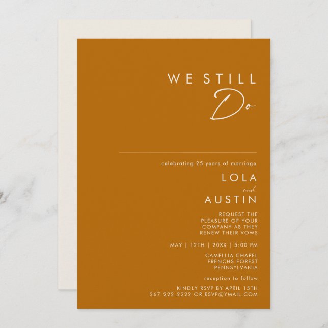 Simple Desert Burnt Orange We Still Do Vow Renewal Invitation (Front/Back)