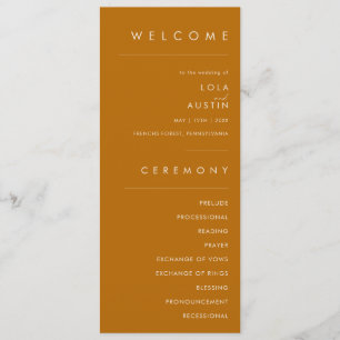 Simple Desert Burnt Orange Wedding Program Programme
