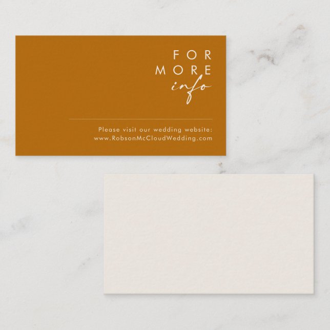 Simple Desert | Burnt Orange Wedding Website Card (Front/Back)