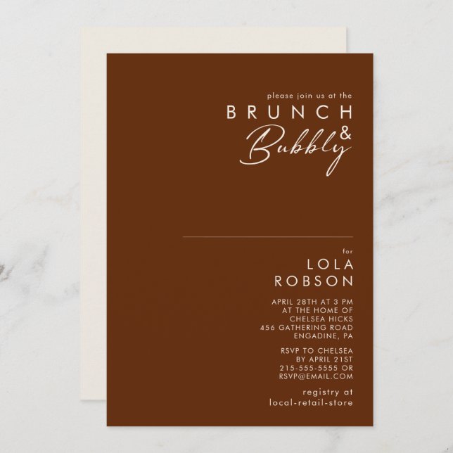 Simple Desert | Dark Cinnamon Brunch & Bubbly Invitation (Front/Back)