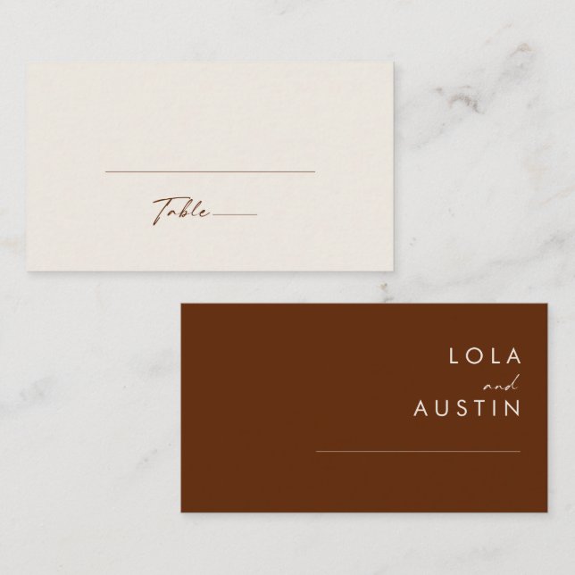 Simple Desert | Dark Cinnamon Flat Wedding Place Card (Front/Back)