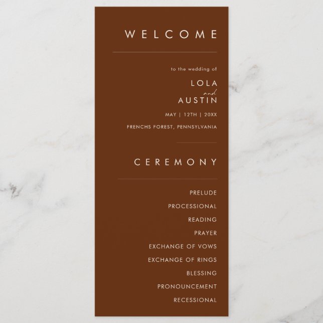 Simple Desert | Dark Cinnamon Wedding Program Programme (Front)