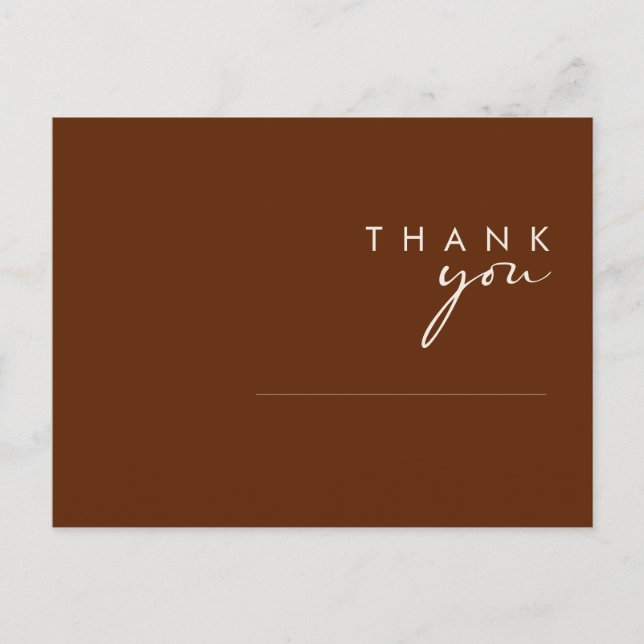 Simple Desert | Dark Cinnamon Wedding Thank You Po Postcard (Front)