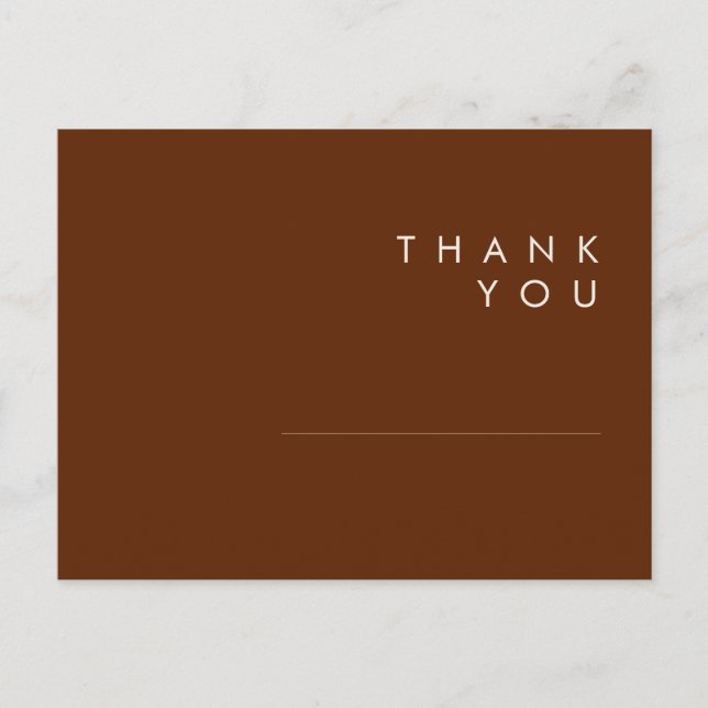 Simple Desert | Dark Cinnamon Wedding Thank You Postcard (Front)