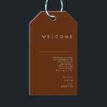 Simple Desert | Dark Cinnamon Wedding Welcome Gift Tags<br><div class="desc">These Simple Desert | Dark Cinnamon wedding welcome gift tags are exactly what you're looking for to complete your modern rustic boho wedding. Perfect for either a vintage minimalist western vibe or a retro fall bohemian feel. The minimal natural white script truly pops with this colourful autumn background. You can...</div>