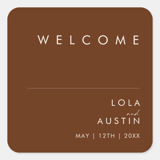 Simple Desert | Dark Cinnamon Wedding Welcome Square Sticker (Front)