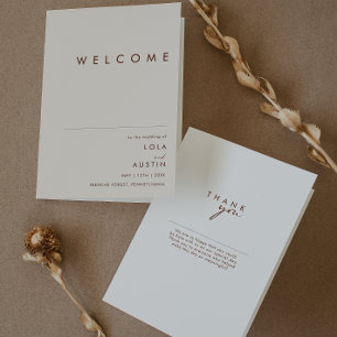 Simple Desert Natural White Folded Wedding Programme