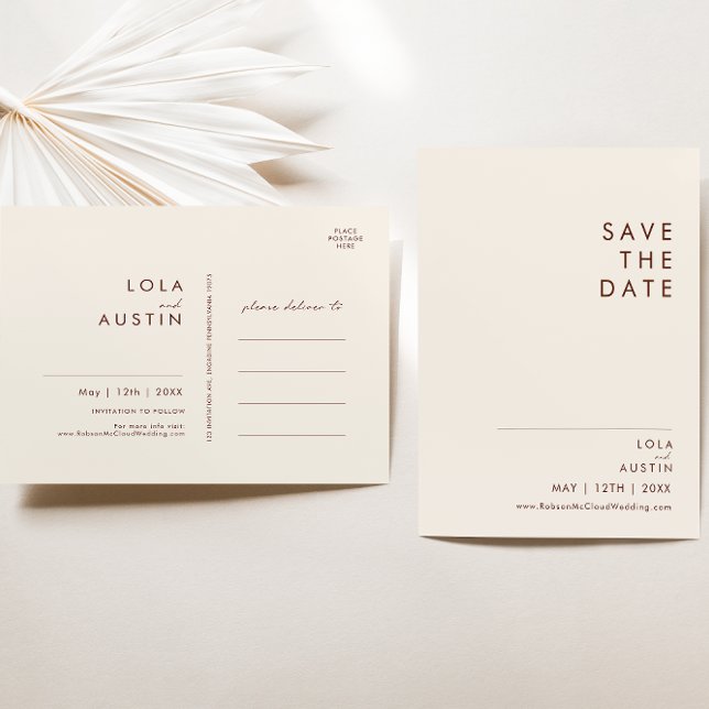 Simple Desert | Natural White Save The Date Invita Invitation Postcard (Creator Uploaded)