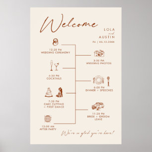 Simple Desert Natural White Wedding Timeline Sign