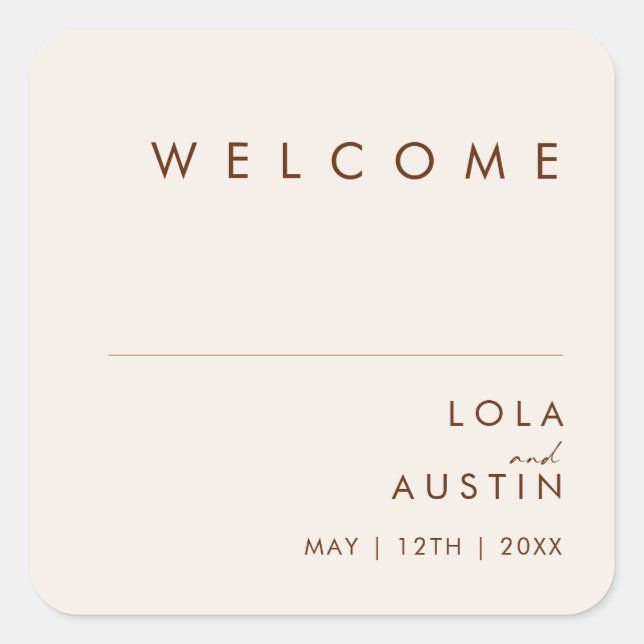 Simple Desert | Natural White Wedding Welcome Square Sticker (Front)
