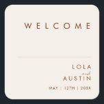 Simple Desert | Natural White Wedding Welcome Square Sticker<br><div class="desc">This Simple Desert | Natural White wedding welcome square sticker is exactly what you're looking for to complete your modern rustic boho wedding. Perfect for either a vintage minimalist western vibe or a retro fall bohemian feel. The minimal dark cinnamon script truly pops with this autumn background. You can choose...</div>