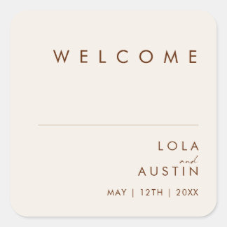 Simple Desert | Natural White Wedding Welcome Square Sticker