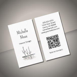 Simple Desert Southwest Cactus QR code  Business Card