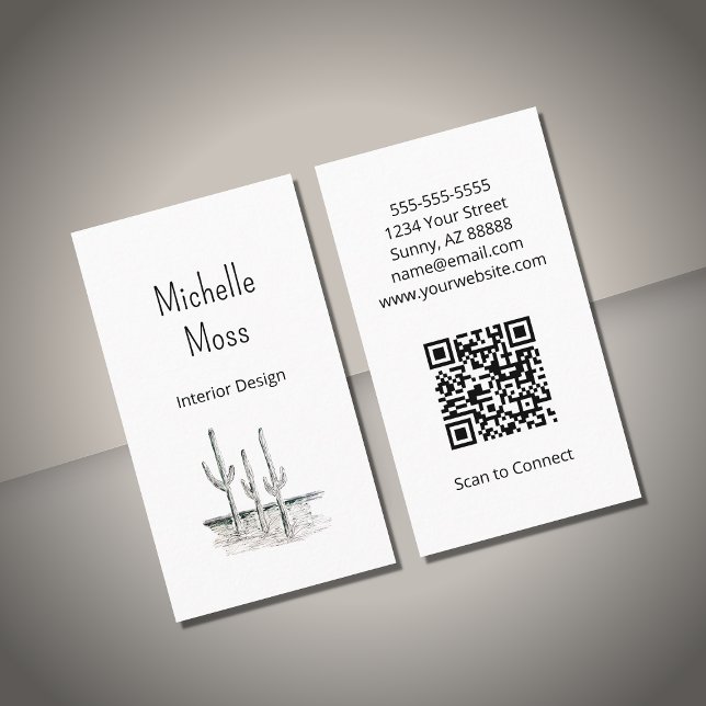 Simple Desert Southwest Cactus QR code  Business Card (Creator Uploaded)