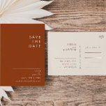 Simple Desert | Terracotta Save The Date Postcard<br><div class="desc">This Simple Desert | Terracotta save the date invitation postcard is exactly what you're looking for to complete your modern rustic boho wedding. Perfect for either a vintage minimalist western vibe or a retro fall bohemian feel. The minimal natural white script truly pops with this colourful autumn background. You can...</div>